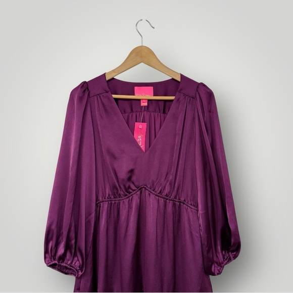 NWT Lilly Pulitzer Deacon Dress Sz 8 V-Neck Cherry Purple Event - Picture 3 of 15
